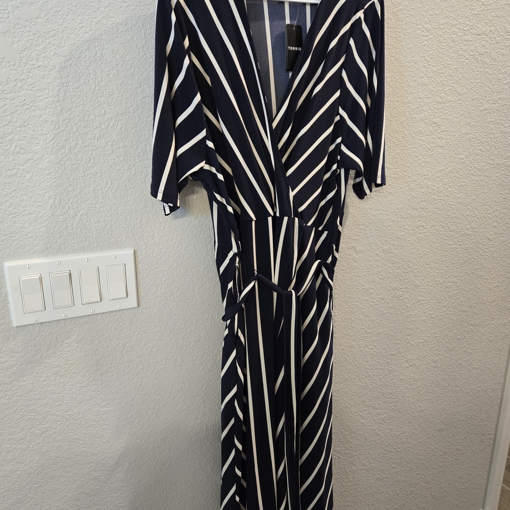Torrid Navy and White Striped Midi Dress